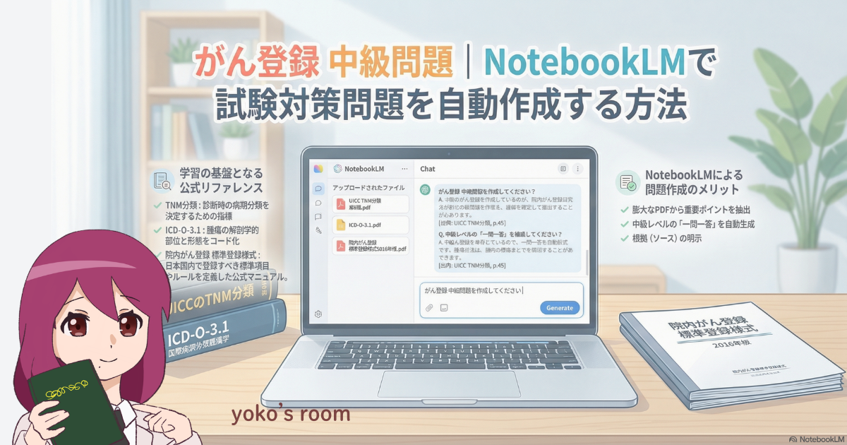 がん登録中級問題をNotebookLMで自動作成する方法を解説するアイキャッチ画像