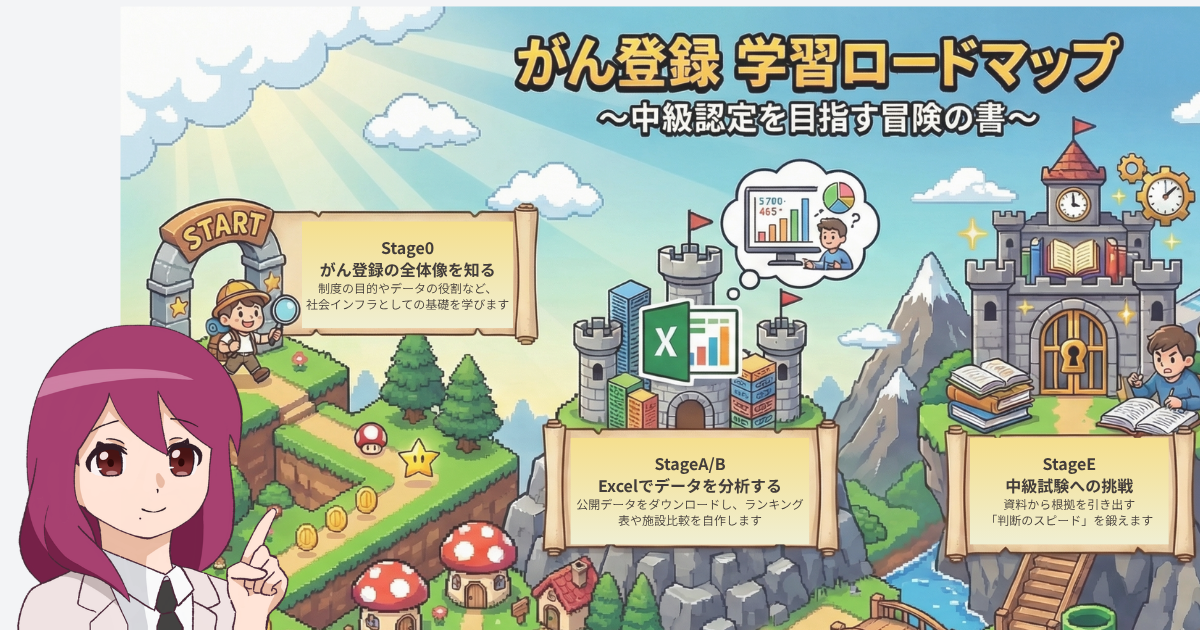 がん登録 学習ロードマップ｜基礎からExcel分析・AI活用・中級試験までの全体像